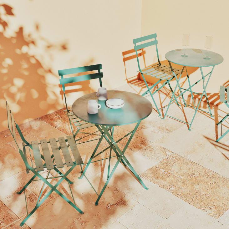 Maisons du Monde Guinguette - Mesa de jardín redonda plegable de acero verde para 2 personas D. 60 Promoción trimestral