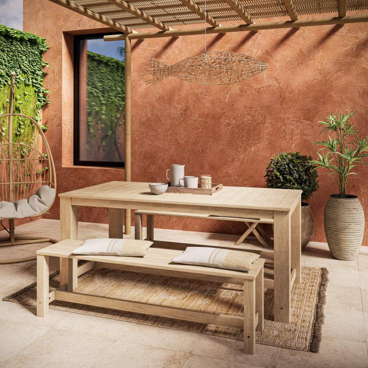 Maisons du Monde Bréhat - Mesa de jardín de abeto para 6 personas L. 180 cm y 2 bancos Grandes descuentos