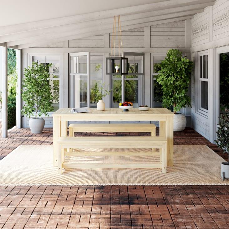 Maisons du Monde Bréhat - Mesa de jardín de abeto para 6 personas L. 180 cm y 2 bancos Grandes descuentos