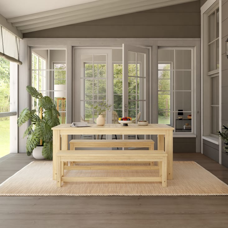 Maisons du Monde Bréhat - Mesa de jardín de abeto para 6 personas L. 180 cm y 2 bancos Grandes descuentos