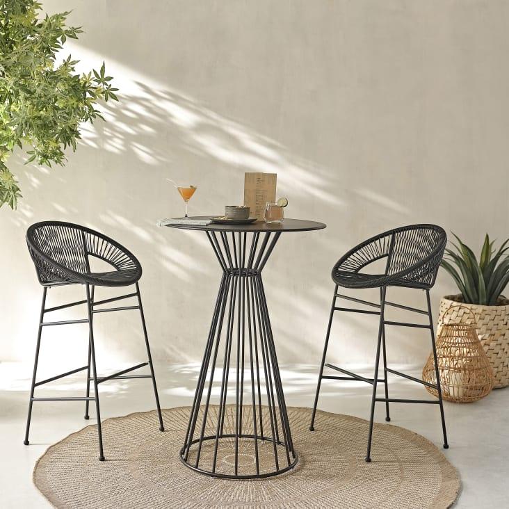 Maisons du Monde Meknes Business - Mesa redonda alta para jardín profesional de acero negro Liquidación