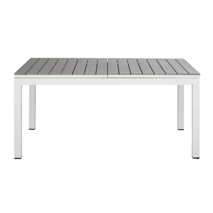 Maisons du Monde Escala - Mesa extensible de exterior de aluminio efecto madera gris claro y blanco para 6/8 personas