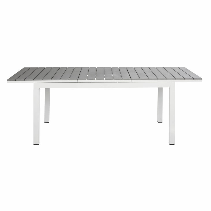 Maisons du Monde Escala - Mesa extensible de exterior de aluminio efecto madera gris claro y blanco para 6/8 personas Tienda de fábrica