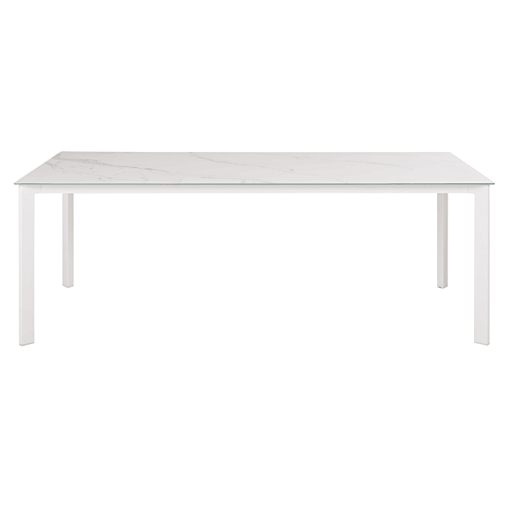 Maisons du Monde Lisabel - Mesa de exterior de aluminio y cristal blanco efecto mármol para 8 personas