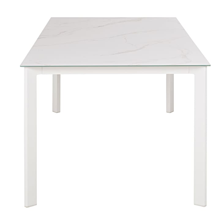 Maisons du Monde Lisabel - Mesa de exterior de aluminio y cristal blanco efecto mármol para 8 personas Limitado a 3 días