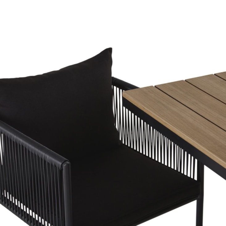 Maisons du Monde Swann - Mesa de jardín de composite de imitación à teca para 4 personas L. 110 y sillones (x4) de resina negra Precios de Black Friday