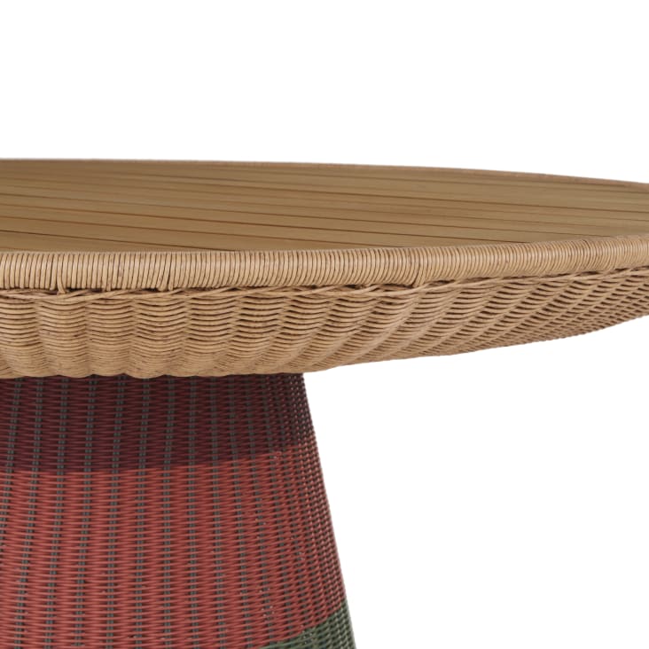 Maisons du Monde Bagoa - Mesa de jardín redonda de madera de teca y resina reciclada tejida multicolor para 8 personas D140 Oferta exclusiva