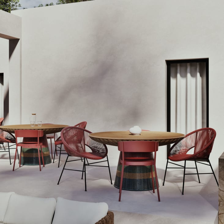 Maisons du Monde Bagoa - Mesa de jardín redonda de madera de teca y resina reciclada tejida multicolor para 8 personas D140 Oferta exclusiva