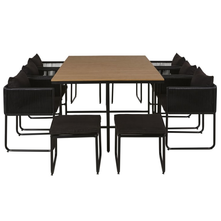 Maisons du Monde Swann - Mesa de jardín de material compuesto efecto teca para 6/10 personas L. 170 con sillones (x6) y taburetes (x4) de resina negra Última moda
