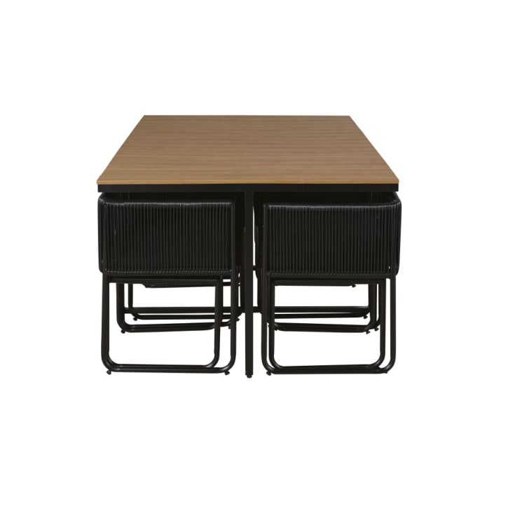 Maisons du Monde Swann - Mesa de jardín de material compuesto efecto teca para 6/10 personas L. 170 con sillones (x6) y taburetes (x4) de resina negra Última moda