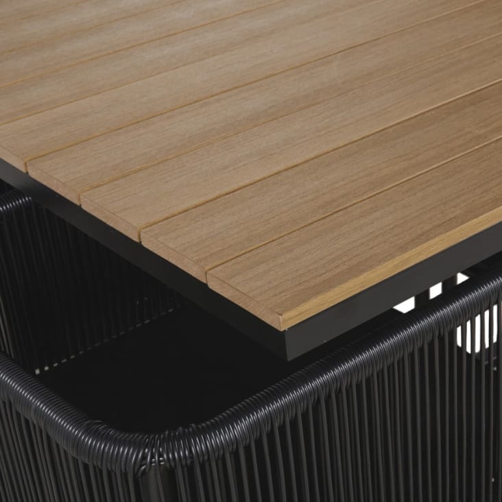 Maisons du Monde Swann - Mesa de jardín de material compuesto efecto teca para 6/10 personas L. 170 con sillones (x6) y taburetes (x4) de resina negra Última moda