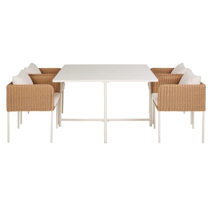 Maisons du Monde Iseo - Conjunto de mesa y 4 sillas de jardín de metal crudo y resina beige Descuento por venta flash