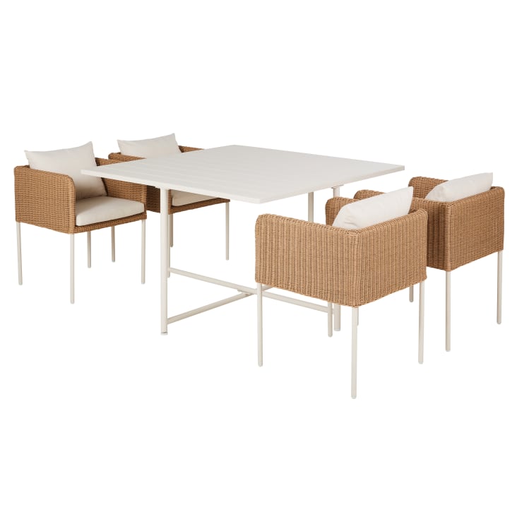 Maisons du Monde Iseo - Conjunto de mesa y 4 sillas de jardín de metal crudo y resina beige Descuento por venta flash