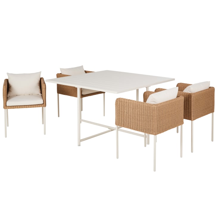 Maisons du Monde Iseo - Conjunto de mesa y 4 sillas de jardín de metal crudo y resina beige Descuento por venta flash