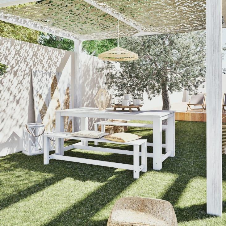 Maisons du Monde Bréhat - Mesa + 2bancos de jardín de madera blanca L. 180cm Ofertas de temporada