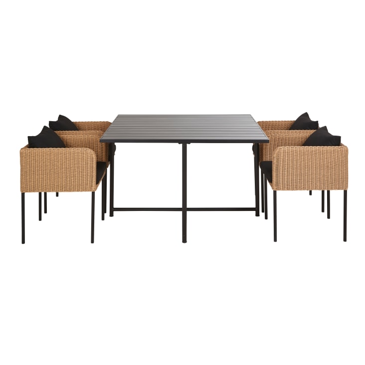 Maisons du Monde Iseo - Mesa y 4 sillas de jardín de acero y aluminio gris y resina beige Ofertas especiales