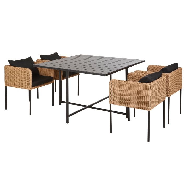 Maisons du Monde Iseo - Mesa y 4 sillas de jardín de acero y aluminio gris y resina beige Ofertas especiales