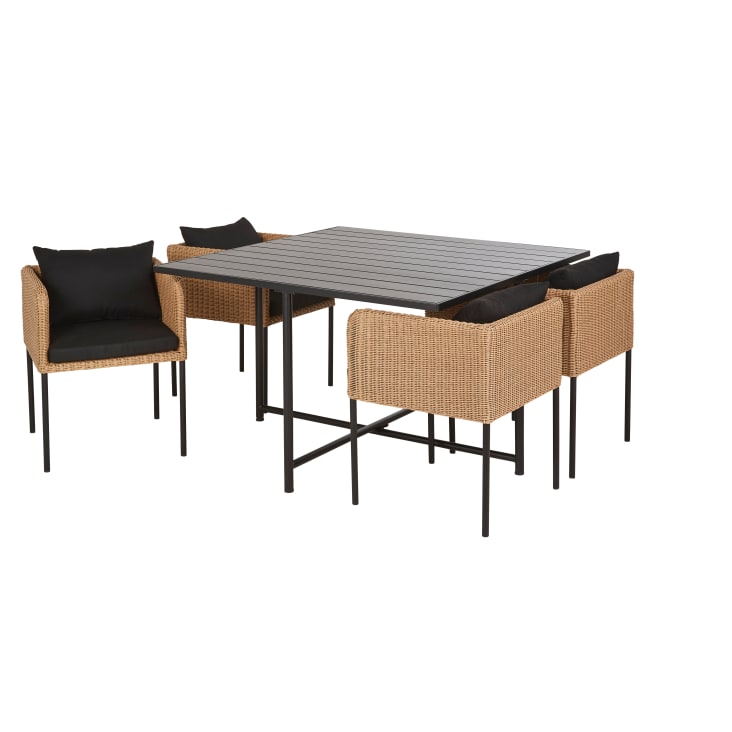 Maisons du Monde Iseo - Mesa y 4 sillas de jardín de acero y aluminio gris y resina beige Ofertas especiales