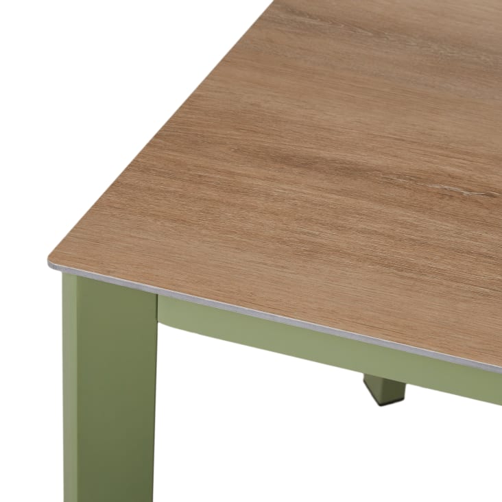 Maisons du Monde Jaden - Conjunto de banco de exterior de aluminio verde caqui y cojines color crudo 1 banco y 1 mesa Rebajas de fin de temporada