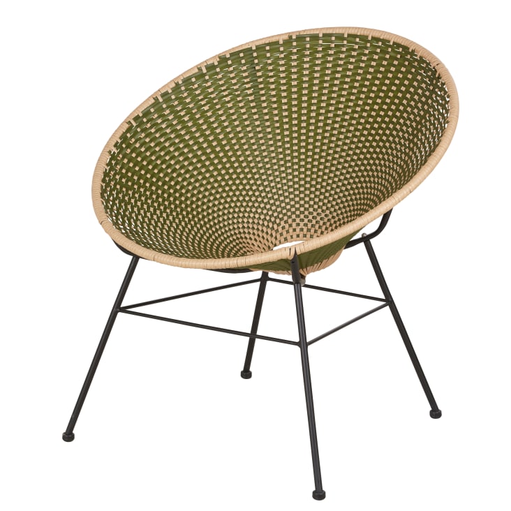 Maisons du Monde Cobie - Sillón de jardín de acero negro y resina reciclada en kaki y natural Precio ultrabajo