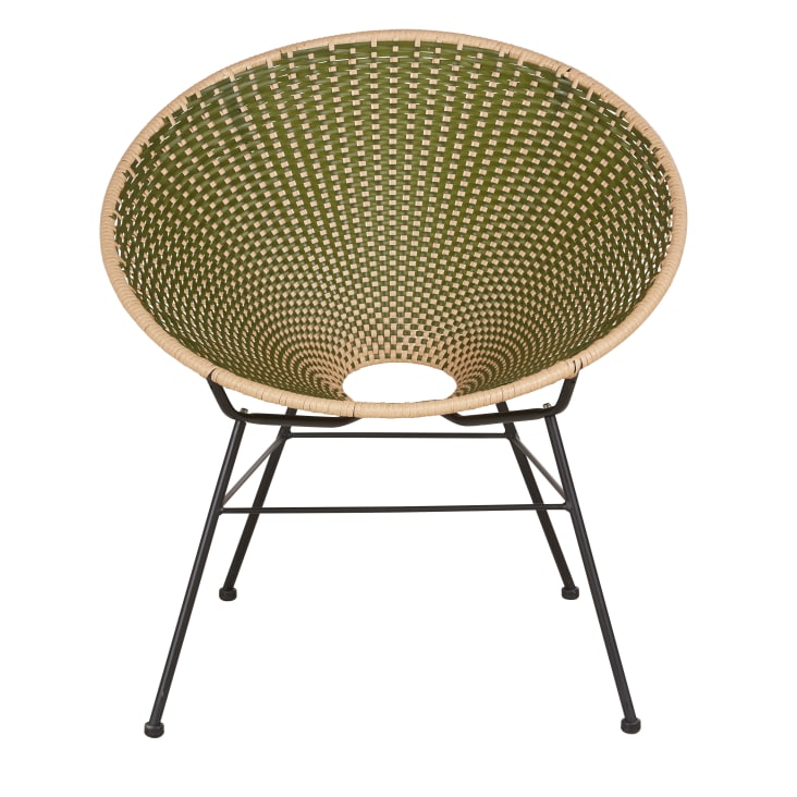 Maisons du Monde Cobie - Sillón de jardín de acero negro y resina reciclada en kaki y natural Precio ultrabajo