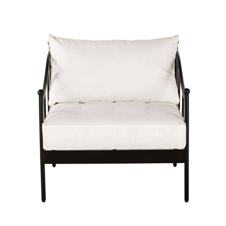 Maisons du Monde Marignane - Sillón de jardín de acero negro y cojines color blanco roto Outlet