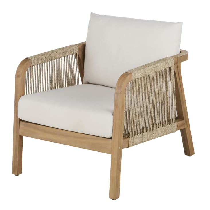 Maisons du Monde Barcares - Sillón de jardín de madera de acacia maciza con cojines color crudo Venta caliente