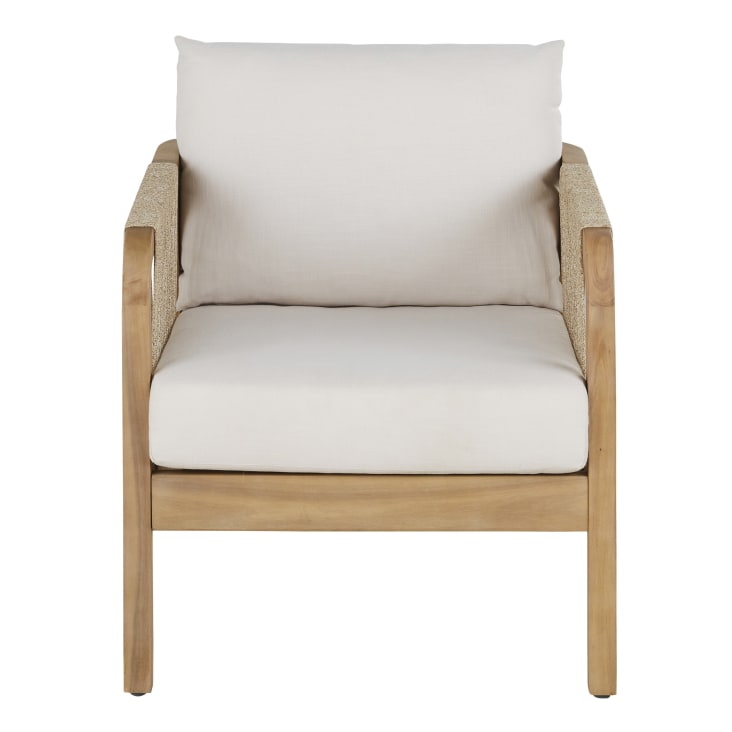 Maisons du Monde Barcares - Sillón de jardín de madera de acacia maciza con cojines color crudo Venta caliente