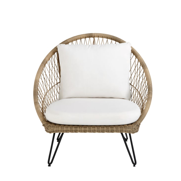 Maisons du Monde Pineapple - Sillón de jardín de resina trenzada con cojines de tejido reciclado