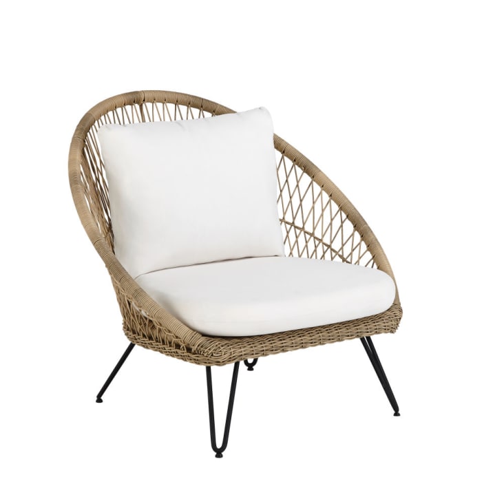 Maisons du Monde Pineapple - Sillón de jardín de resina trenzada con cojines de tejido reciclado En oferta