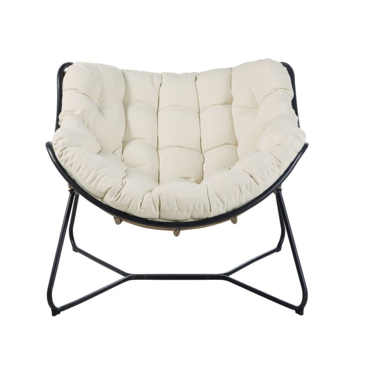 Maisons du Monde Tilos - Sillón de jardín de resina efecto ratán/metal negro/cojines crudo Gran oferta