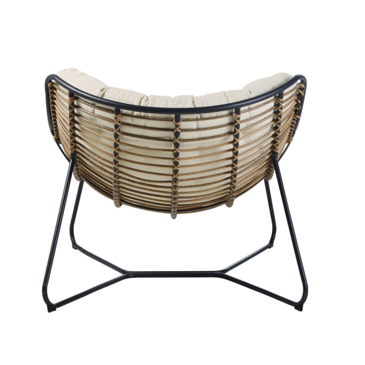 Maisons du Monde Tilos - Sillón de jardín de resina efecto ratán/metal negro/cojines crudo Gran oferta