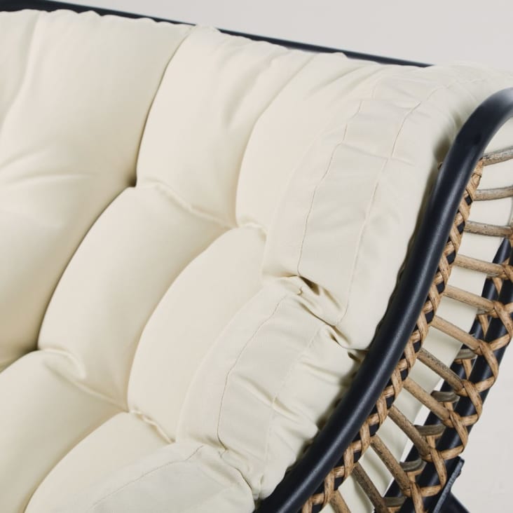 Maisons du Monde Tilos - Sillón de jardín de resina efecto ratán/metal negro/cojines crudo Gran oferta
