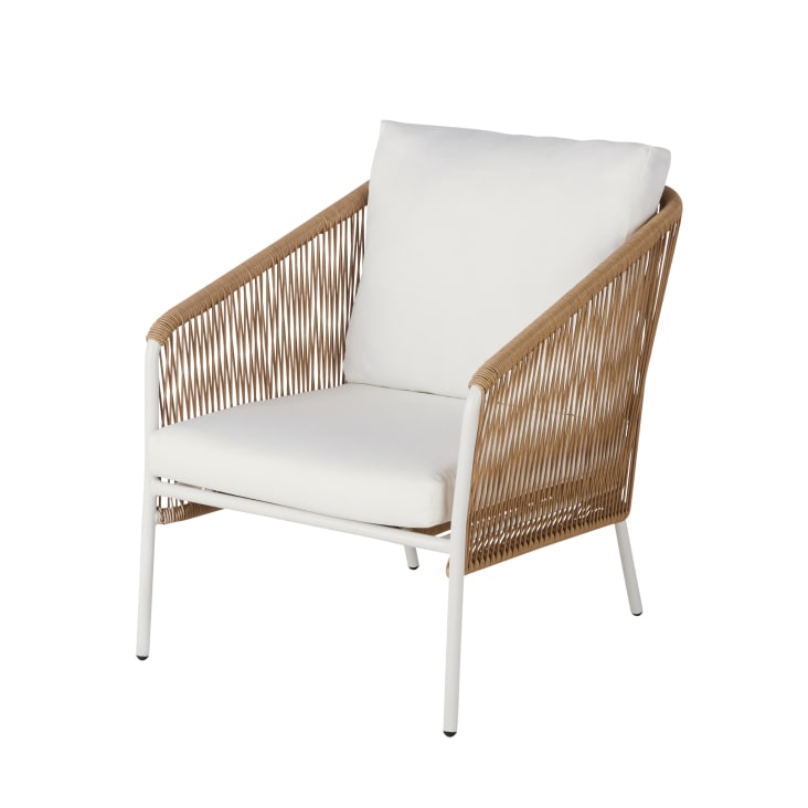 Maisons du Monde Arun - Sillón de jardín de resina beige y metal blanco