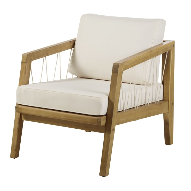 Maisons du Monde Matoury - Sillón de jardín de acacia maciza cuerda y cojines de tejido reciclado color crudo Tienda