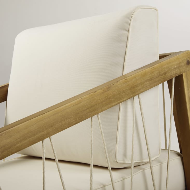 Maisons du Monde Matoury - Sillón de jardín de acacia maciza cuerda y cojines de tejido reciclado color crudo Tienda