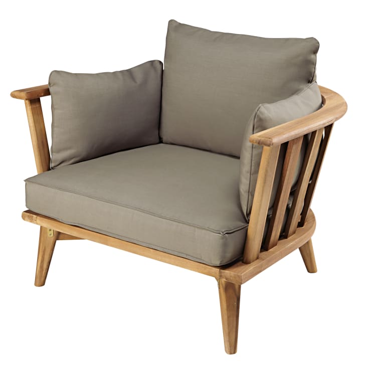 Maisons du Monde Noumea - Sillón de jardín de acacia maciza y cojines marrones