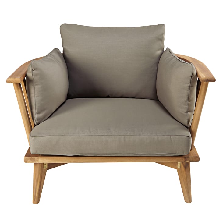 Maisons du Monde Noumea - Sillón de jardín de acacia maciza y cojines marrones Tienda