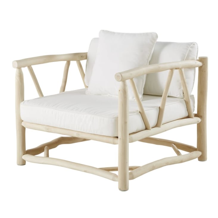 Maisons du Monde Crusoé - Sillón de jardín de teca y tela color crudo