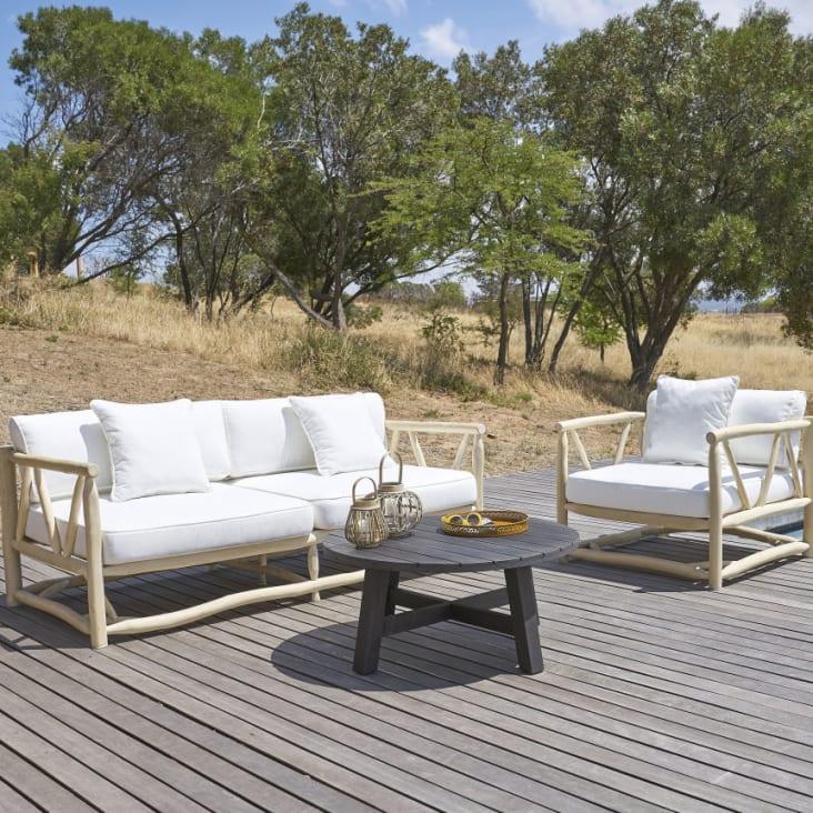 Maisons du Monde Crusoé - Sillón de jardín de teca y tela color crudo Mejor oferta