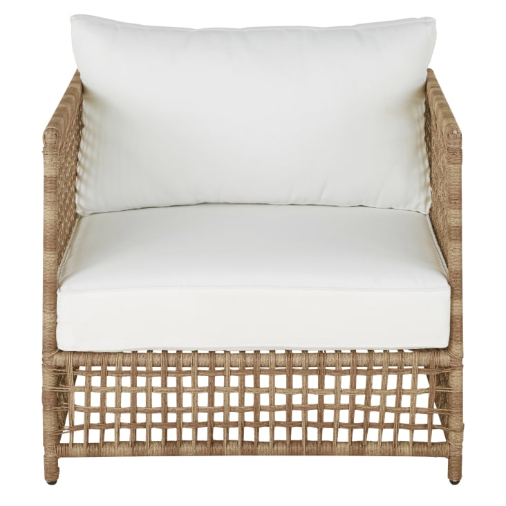Maisons du Monde Flores - Sillón de jardín de resina trenzada efecto ratán con cojines color crudo Rebajas online