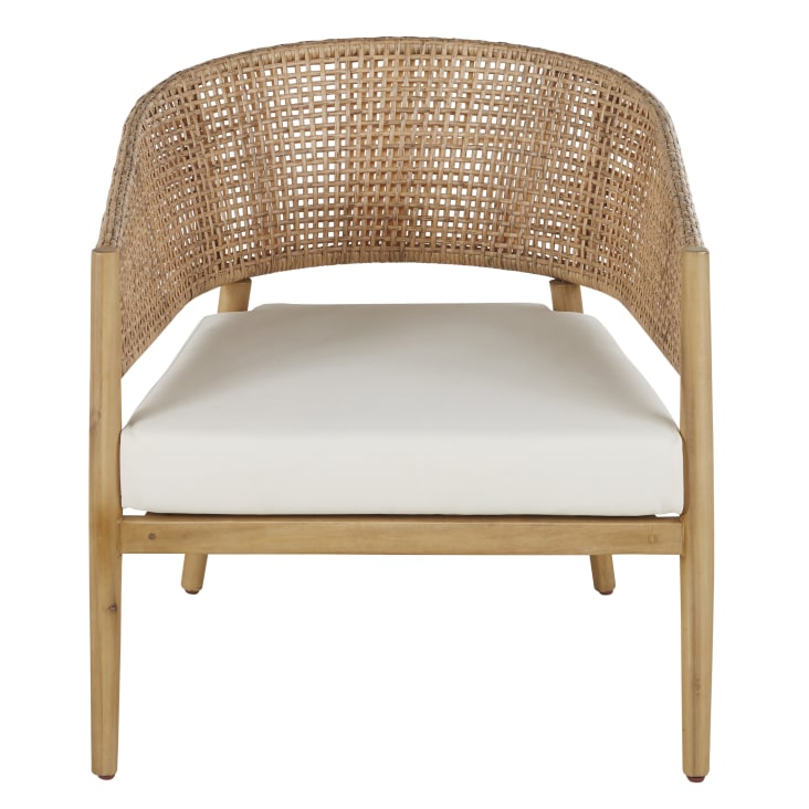 Maisons du Monde Bari Business - Sillón de jardín profesional de resina trenzada efecto ratán con cojín color crudo de tejido reciclado Últimos 3 días
