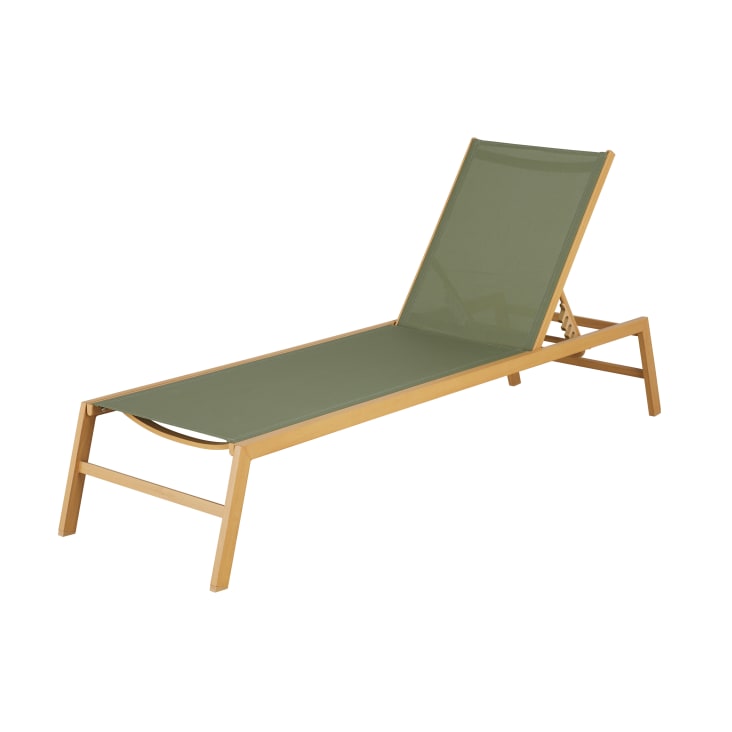 Maisons du Monde Hawai - Tumbona de aluminio efecto madeira y tela plastificada verde caqui Promoción trimestral