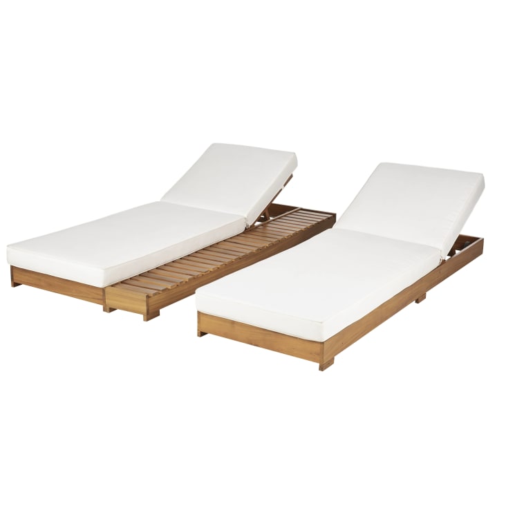 Maisons du Monde Tossa - Tumbona doble de madera de acacia y tejido de poliéster reciclado color crudo Precios de Black Friday