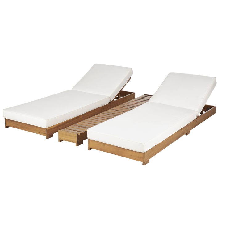 Maisons du Monde Tossa - Tumbona doble de madera de acacia y tejido de poliéster reciclado color crudo Precios de Black Friday