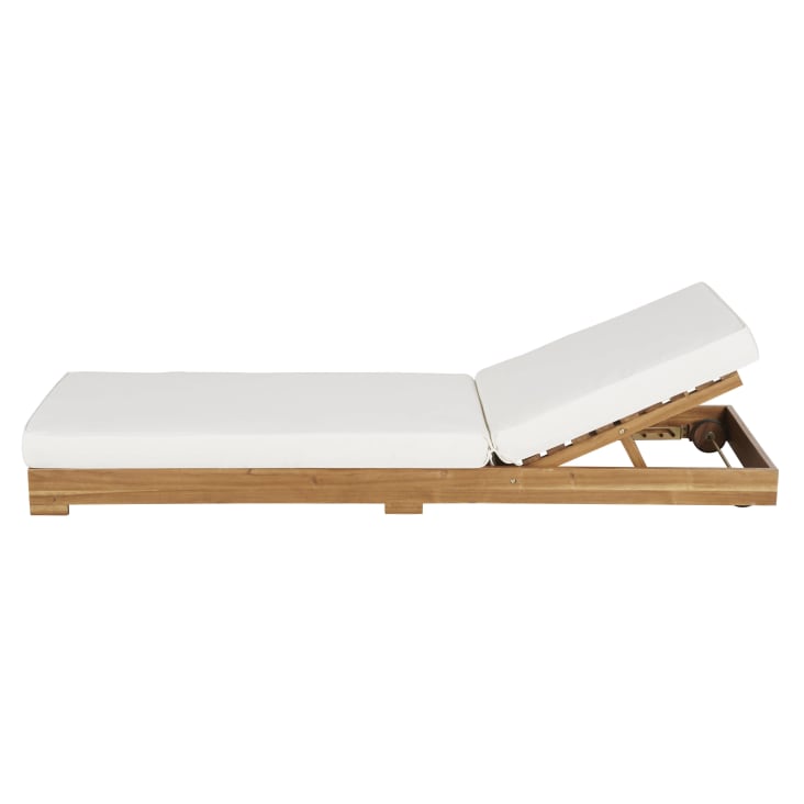 Maisons du Monde Tossa - Tumbona con ruedas de madera maciza de acacia y cojines crudos de poliéster reciclado Libre de impuestos