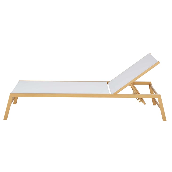 Maisons du Monde Hawai - Tumbona de aluminio efecto madera y tela plastificada color crudo Descuentos del mes