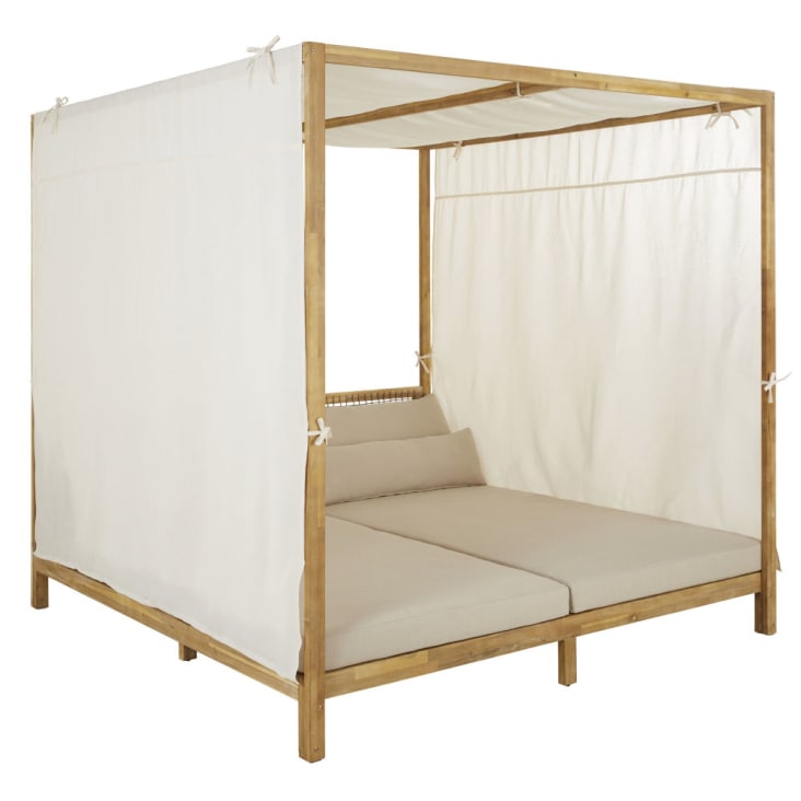 Maisons du Monde Maupiti - Cama con dosel de exterior de resina trenzada y tela marrón claro Última moda