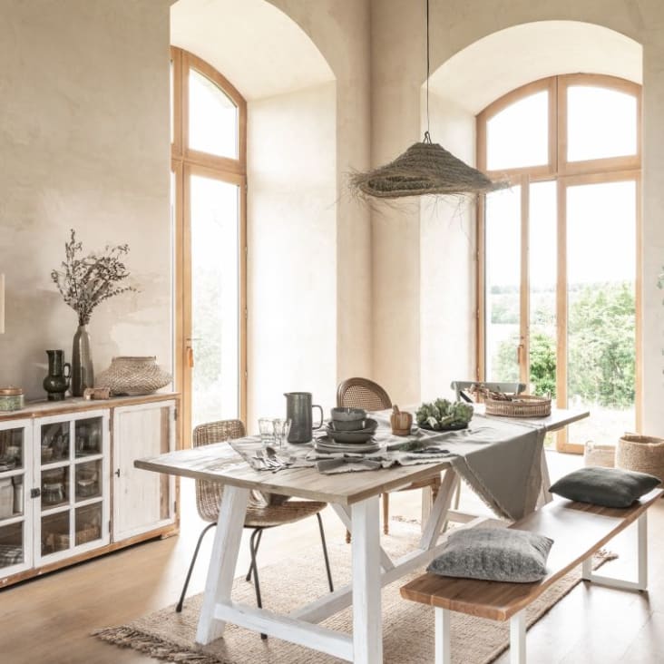 Maisons du Monde Pianosa - Banco de jardín de acacia maciza y acero blanco Ofertas especiales