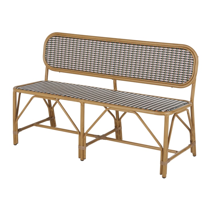 Maisons du Monde Choppy Business - Banco de comedor de exterior profesional de aluminio efecto madera y resina trenzada multicolor Precio ultrabajo